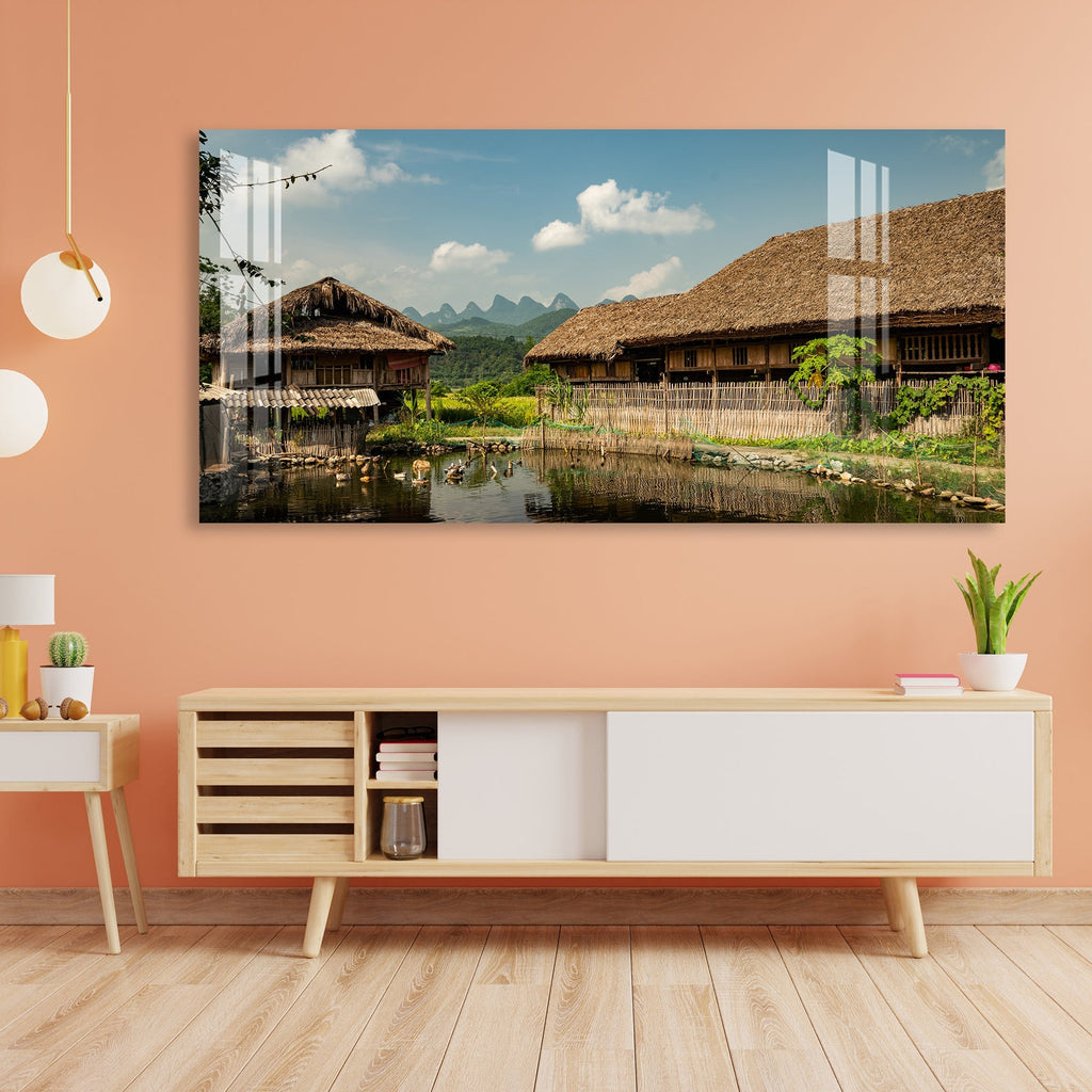 Peaceful Village Nature Landscape Scene acrylic wall painting