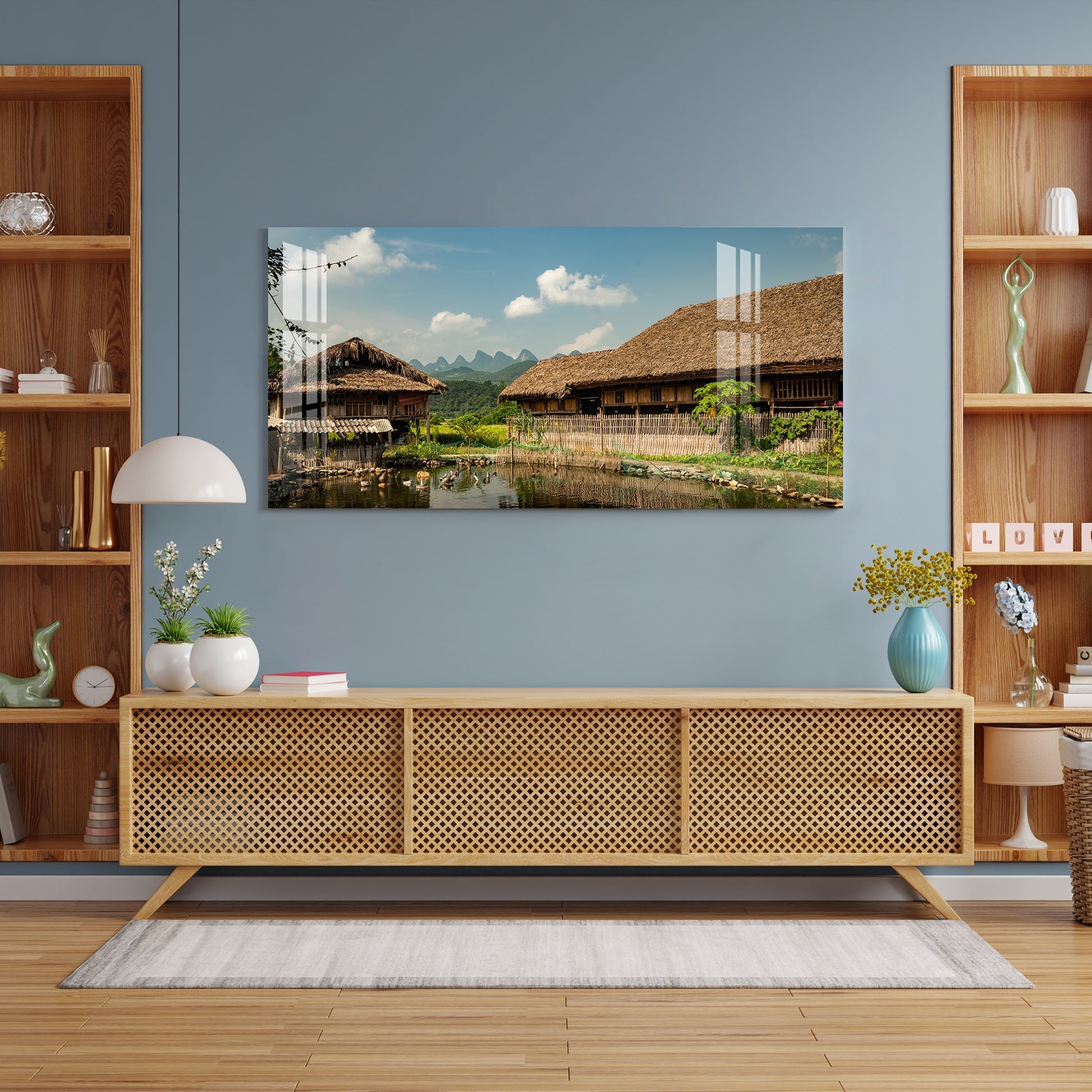 Peaceful Village Nature Landscape Scene acrylic wall painting