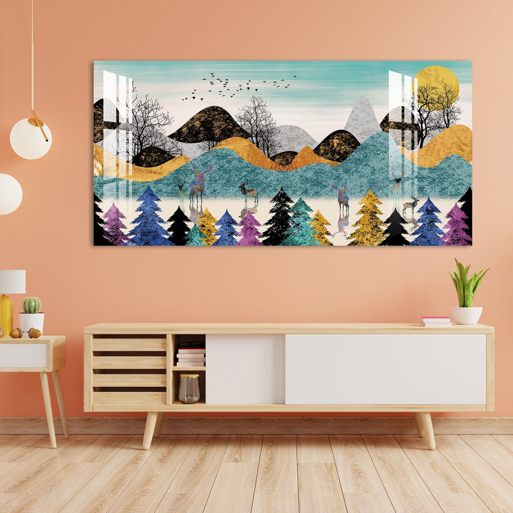 Colorful Abstract Forest Deer Landscape acrylic wall painting