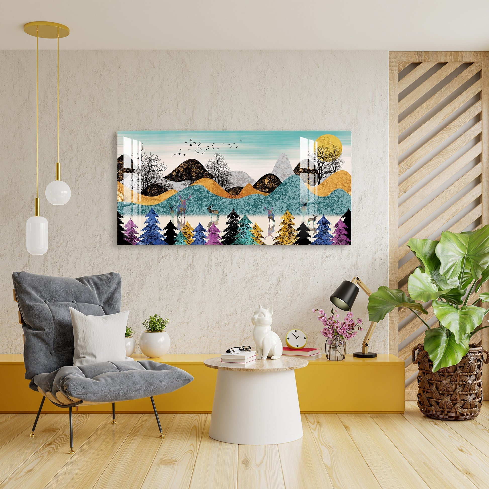 Colorful Abstract Forest Deer Landscape acrylic wall painting