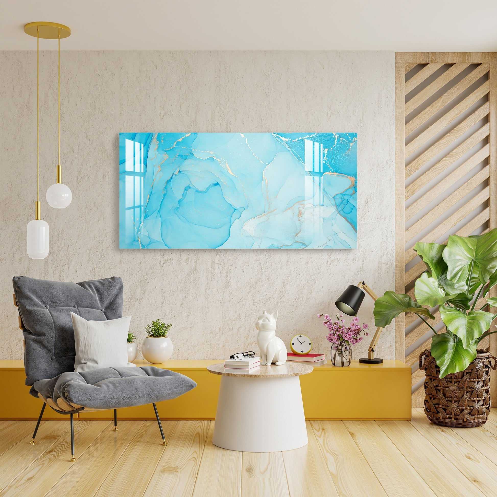 Elegant Blue Marble Abstract Texture acrylic wall painting