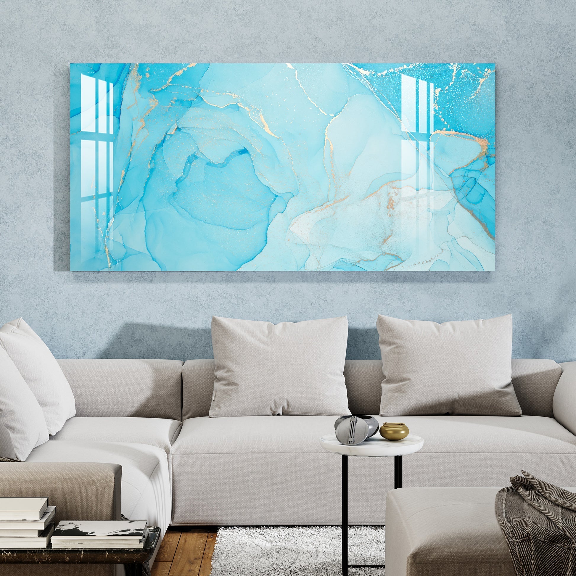Elegant Blue Marble Abstract Texture acrylic wall painting