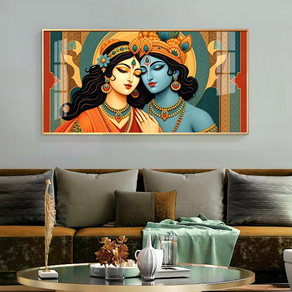 Vibrant Radha Krishna Devotional Wall Decor acrylic wall painting