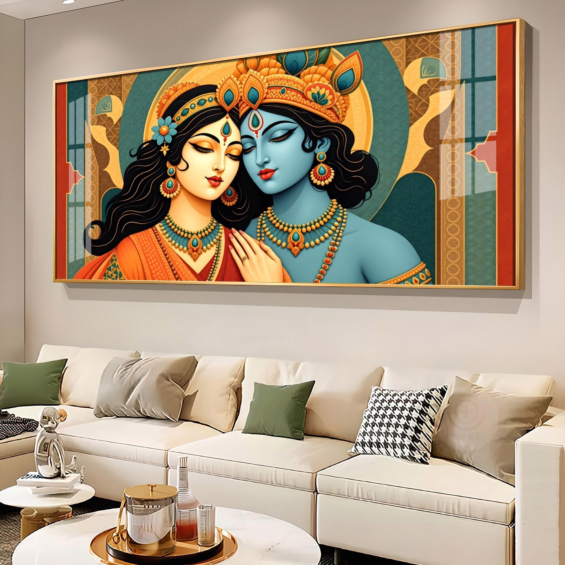 Vibrant Radha Krishna Devotional Wall Decor acrylic wall painting