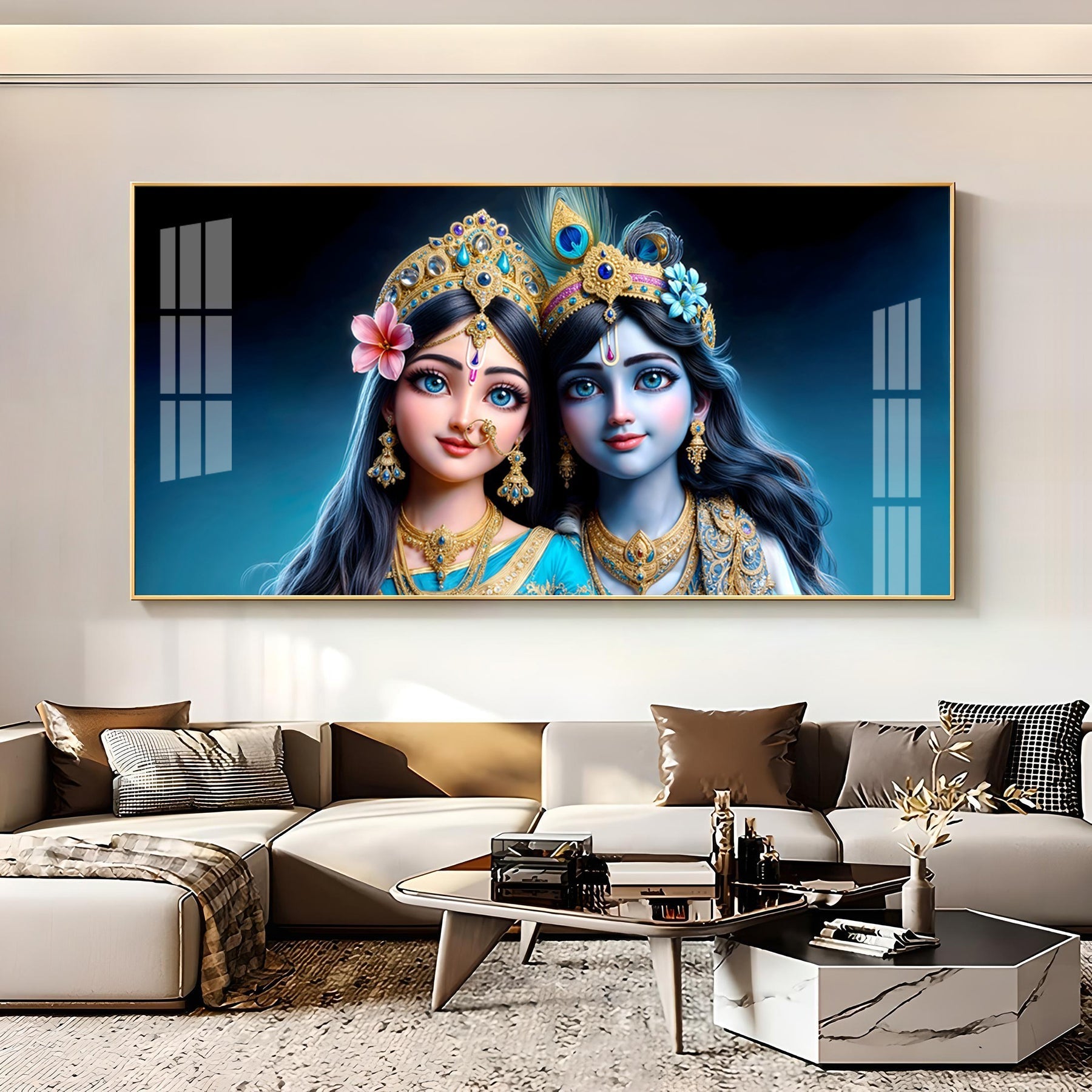Adorable Radha Krishna Blue Theme Portrait acrylic wall painting