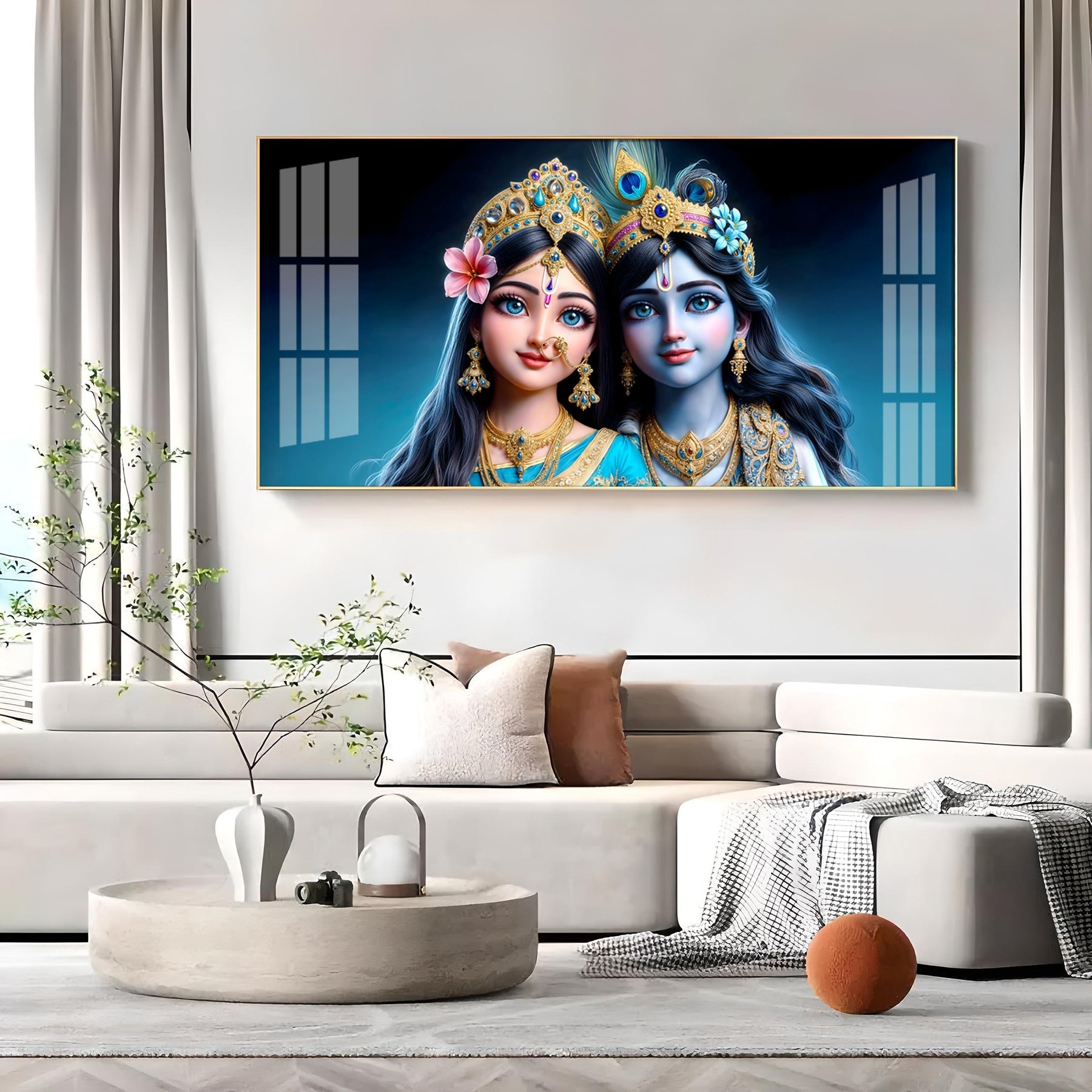 Adorable Radha Krishna Blue Theme Portrait acrylic wall painting