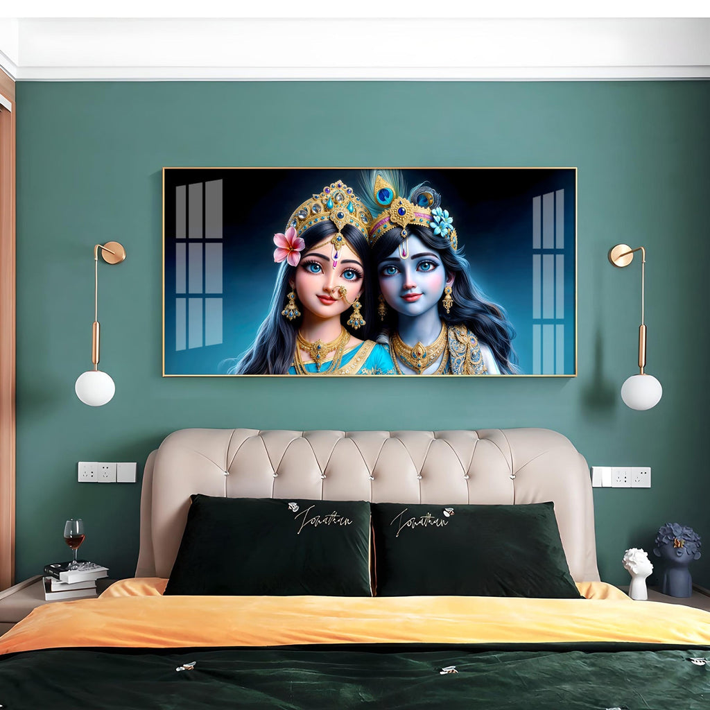 Adorable Radha Krishna Blue Theme Portrait acrylic wall painting