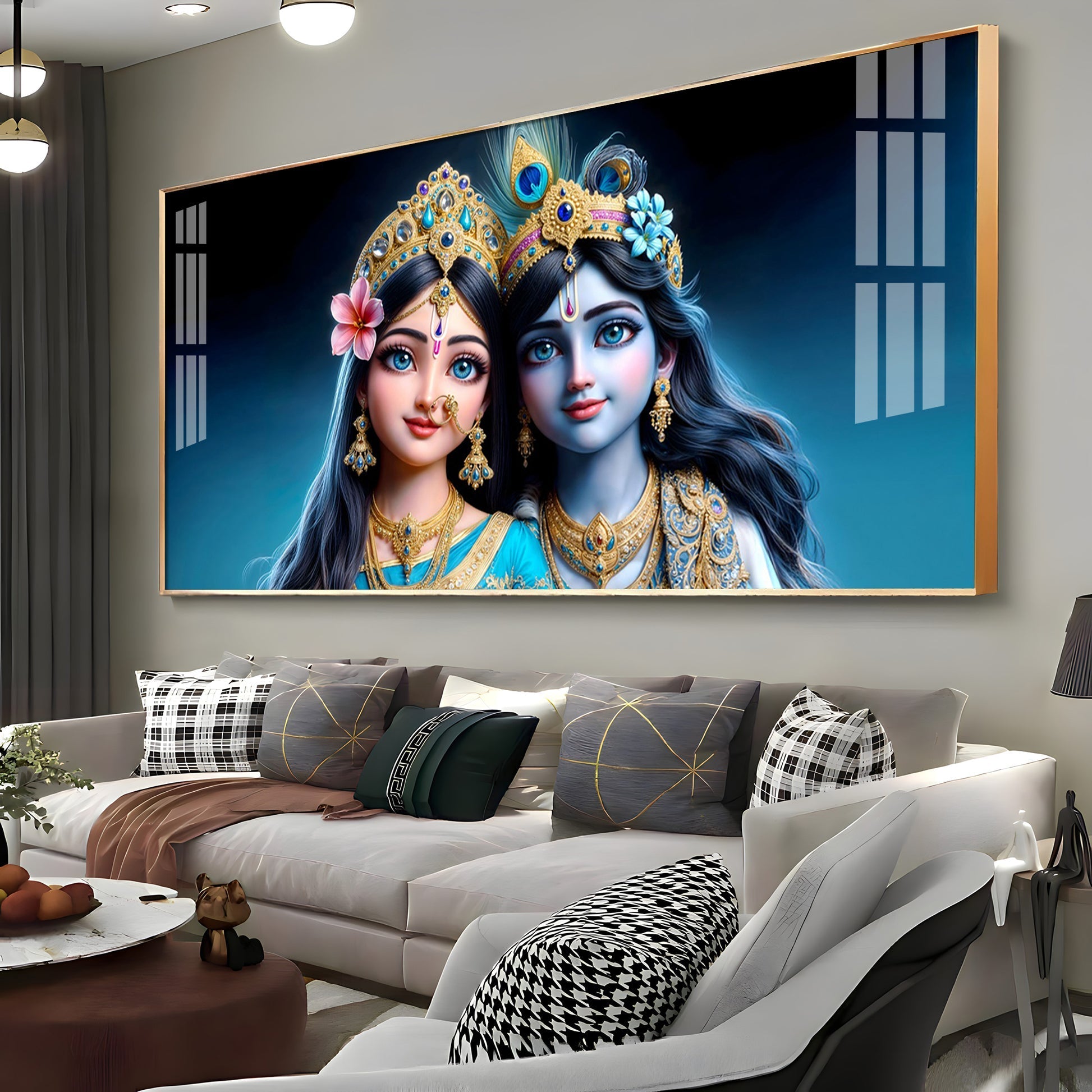 Adorable Radha Krishna Blue Theme Portrait acrylic wall painting