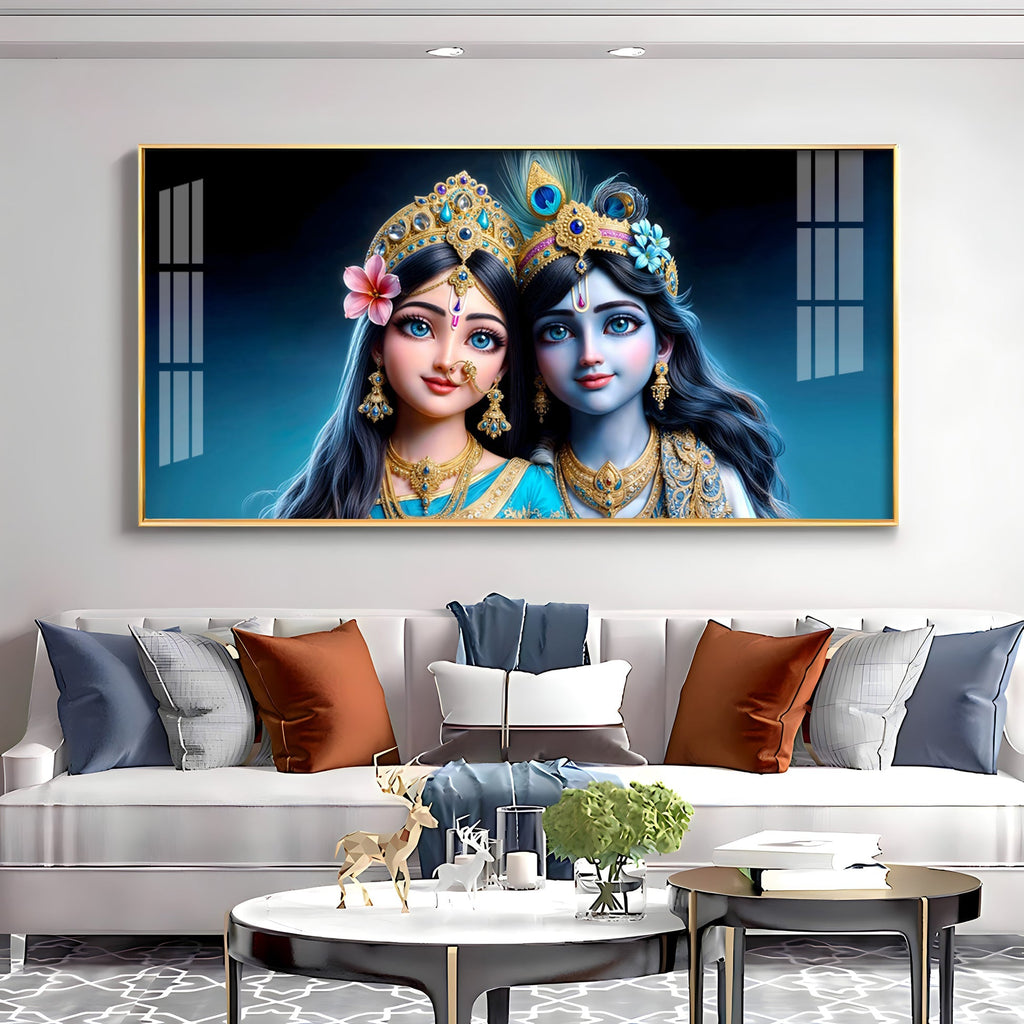 Adorable Radha Krishna Blue Theme Portrait acrylic wall painting