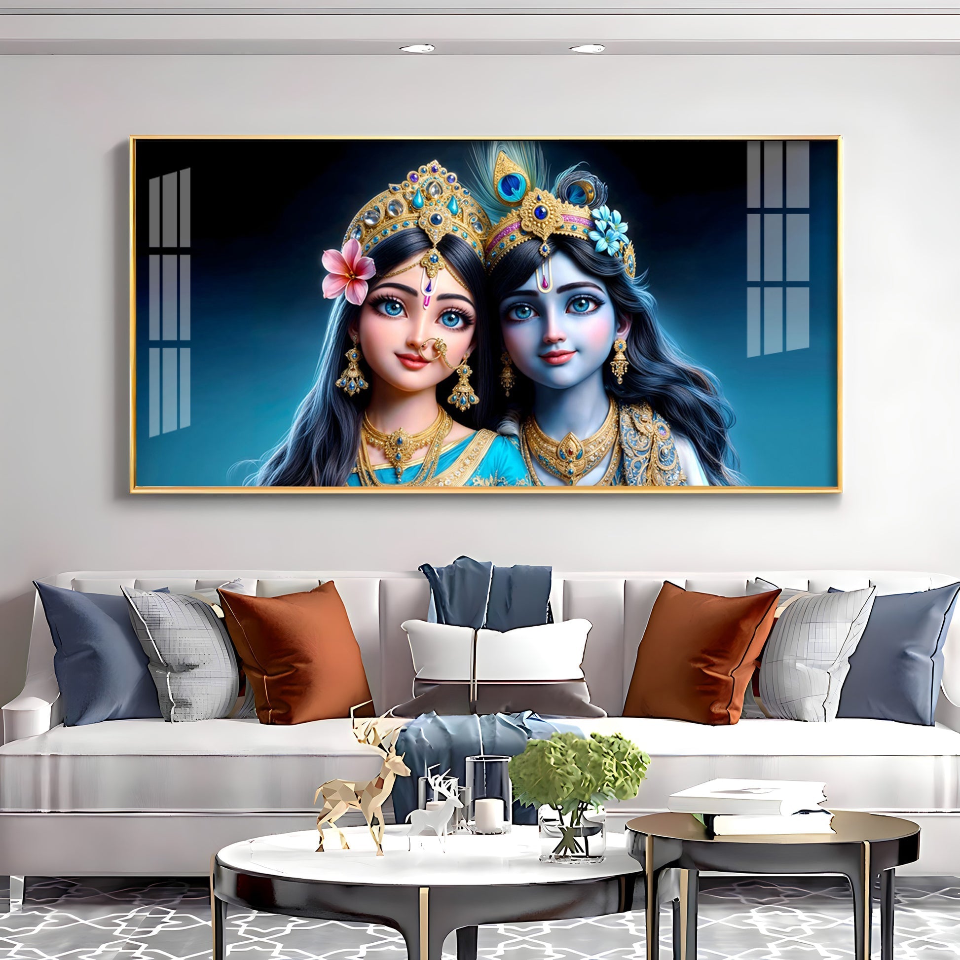 Adorable Radha Krishna Blue Theme Portrait acrylic wall painting