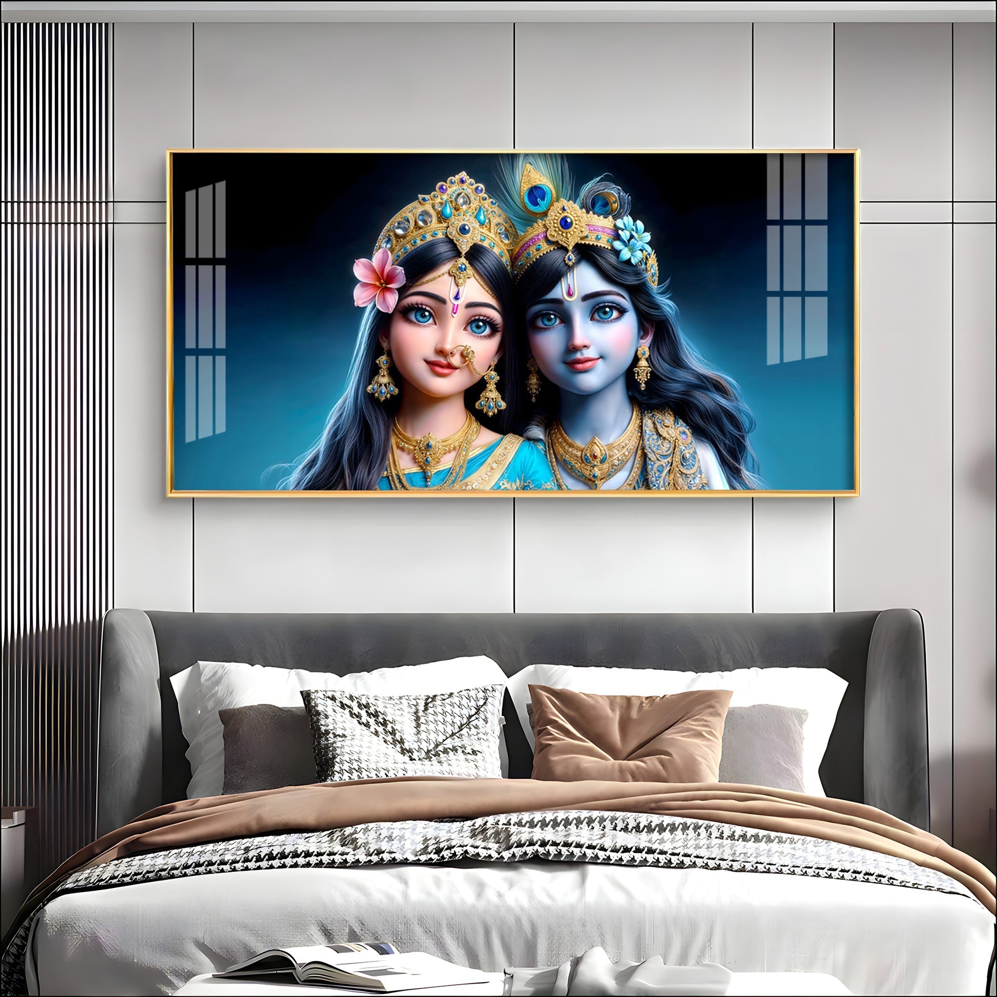 Adorable Radha Krishna Blue Theme Portrait acrylic wall painting