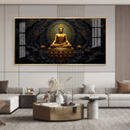 Luxury Golden Buddha Meditation Dark Theme acrylic wall painting