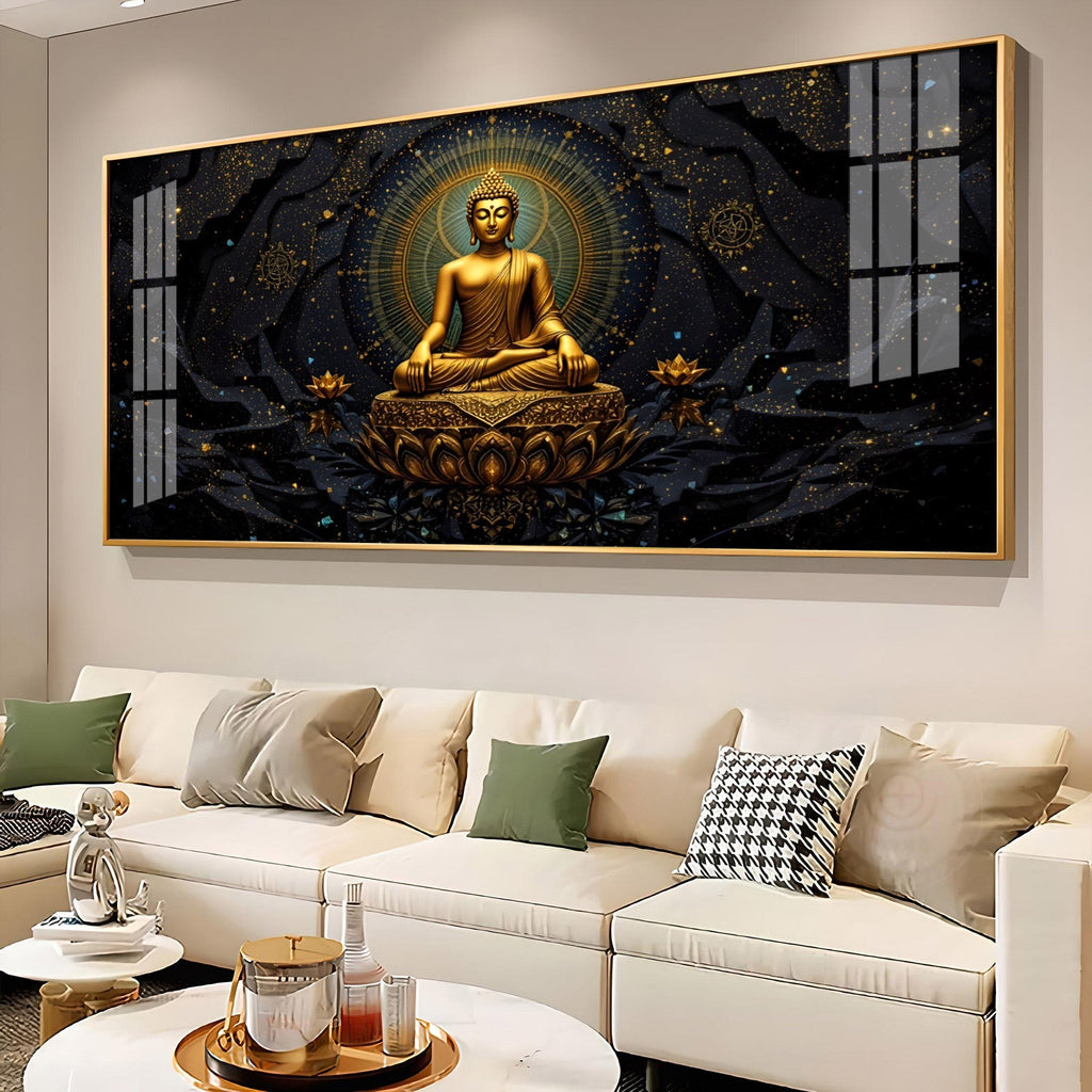 Luxury Golden Buddha Meditation Dark Theme acrylic wall painting
