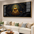 Luxury Golden Buddha Meditation Dark Theme acrylic wall painting