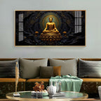 Luxury Golden Buddha Meditation Dark Theme acrylic wall painting