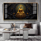 Luxury Golden Buddha Meditation Dark Theme acrylic wall painting