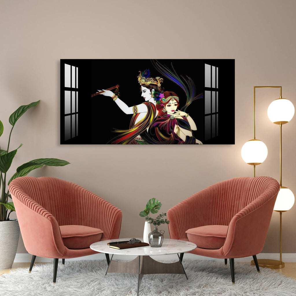 Elegant Radha Krishna Flute Art Black Theme acrylic wall painting
