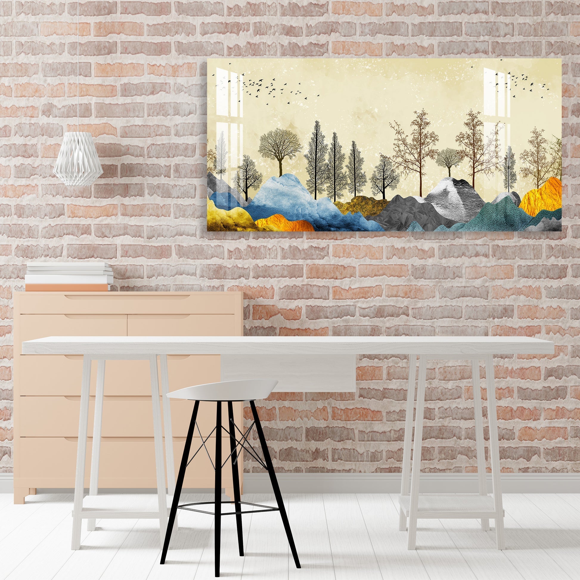 Modern Colorful Mountain Landscape with Trees Art acrylic wall painting