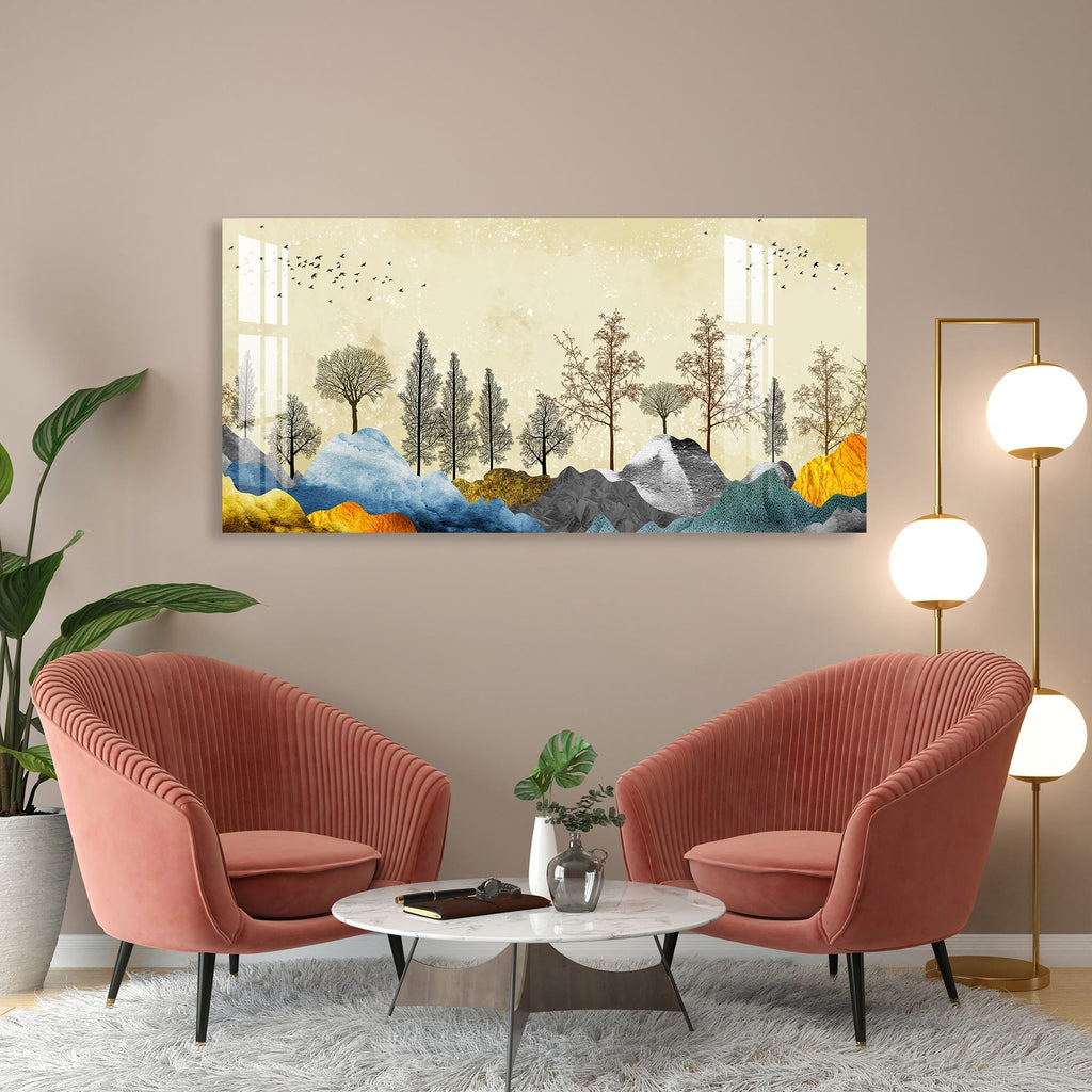 Modern Colorful Mountain Landscape with Trees Art acrylic wall painting