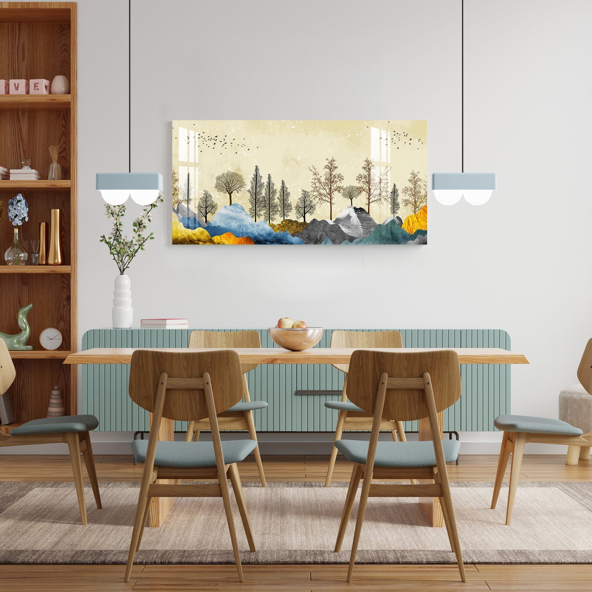 Modern Colorful Mountain Landscape with Trees Art acrylic wall painting