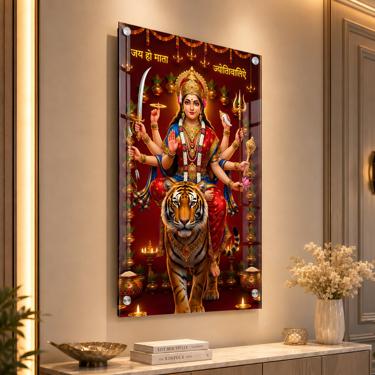 Sacred Durga Mata Acrylic Artwork for Temple Decoration