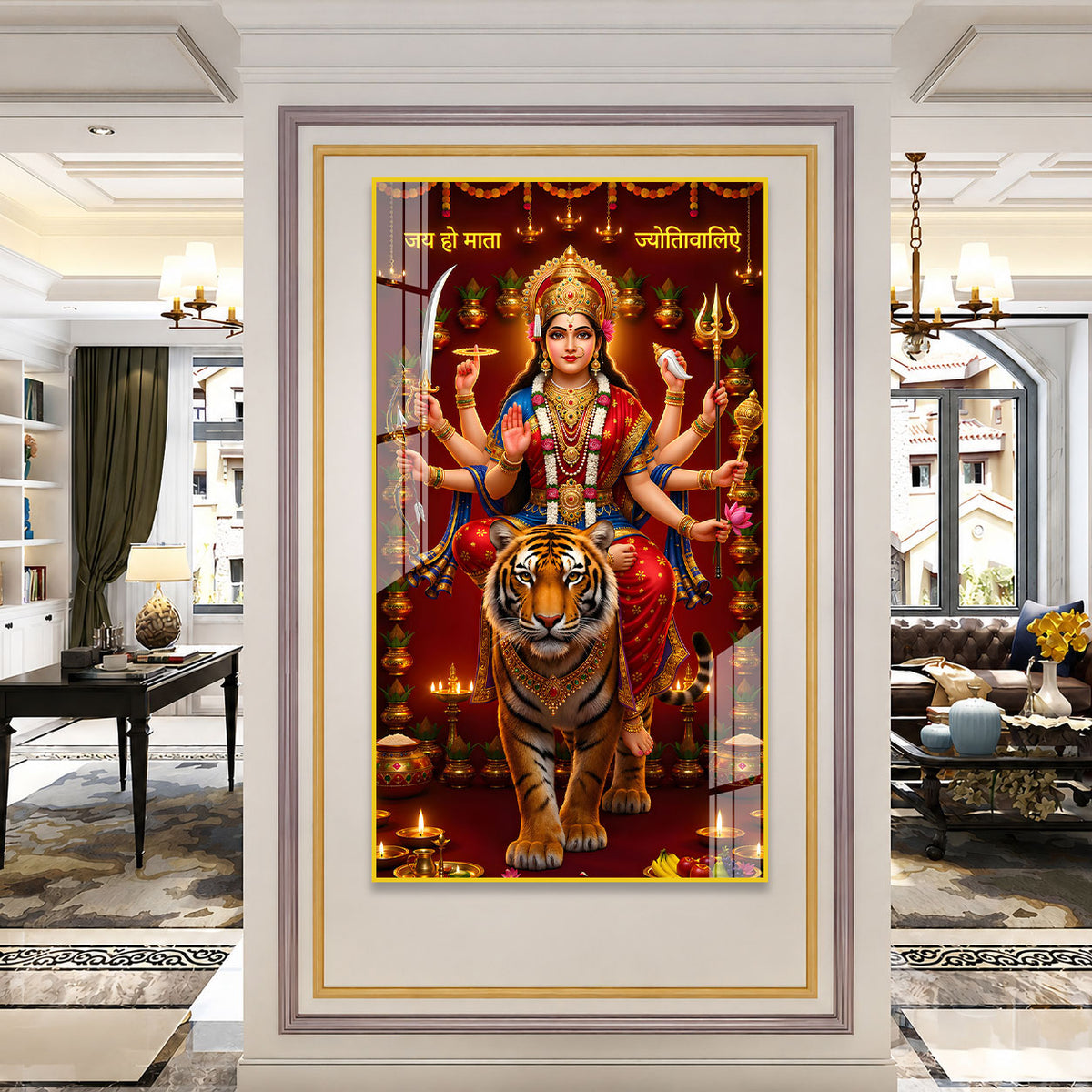 Sacred Durga Mata Acrylic Artwork for Temple Decoration