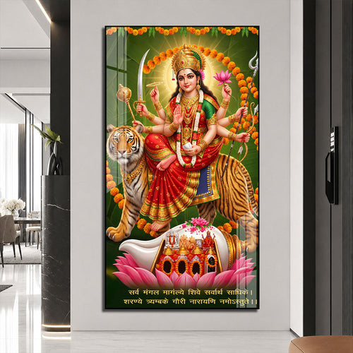 Sacred Goddess Durga on Tiger Premium Acrylic Wall Art for Pooja Room Decor