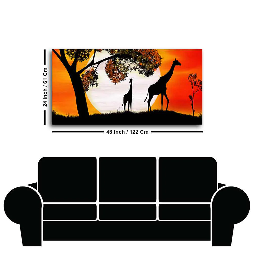 A Pair of Giraffe under a Tree in Sunset Canvas Wall Painting DECORMANTRA