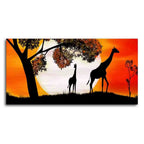 A Pair of Giraffe under a Tree in Sunset Canvas Wall Painting DECORMANTRA