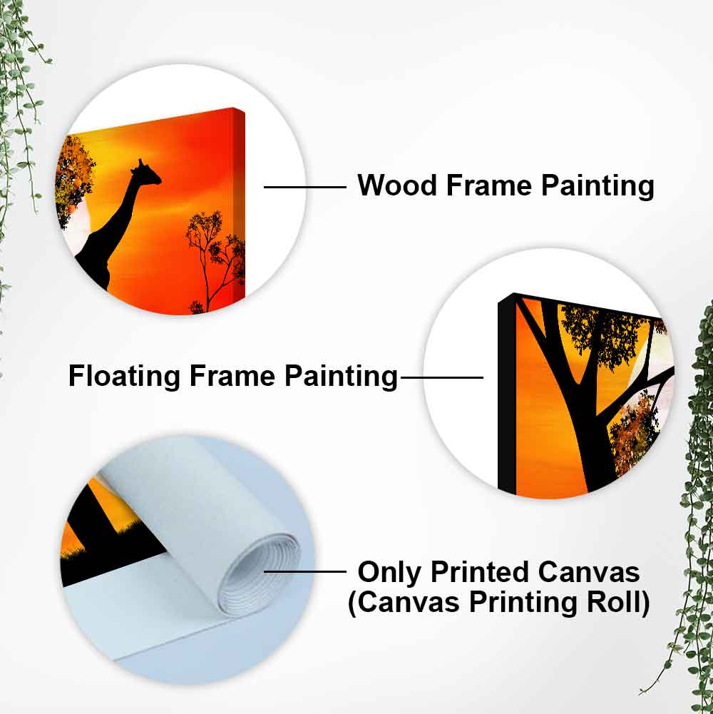 A Pair of Giraffe under a Tree in Sunset Canvas Wall Painting DECORMANTRA