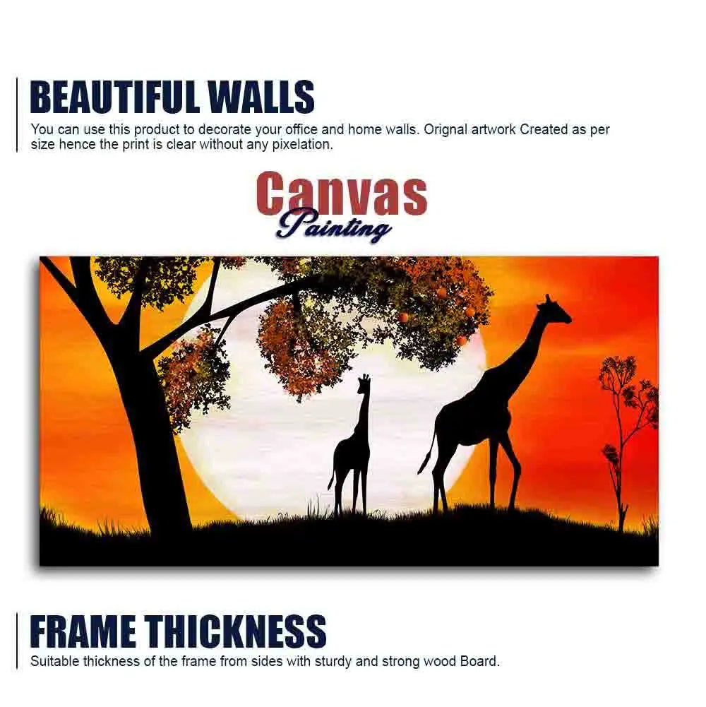 A Pair of Giraffe under a Tree in Sunset Canvas Wall Painting DECORMANTRA