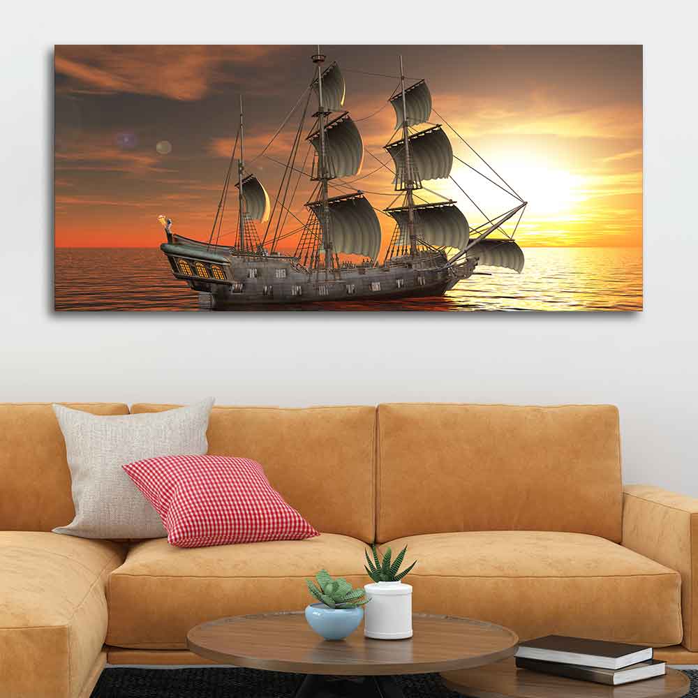 A Sailing Boat Premium Canvas Wall Painting DECORMANTRA