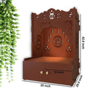 Holy Symbol Om Chakra Floor Temple with Spacious Wooden Shelf & Inbuilt Focus Light- Brown Finish - Decor Mantra 