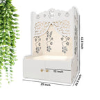 Beautiful Flower Design Pattern Floor Temple with Spacious Wooden Shelf & Inbuilt Focus Light- White Finish - Decor Mantra 