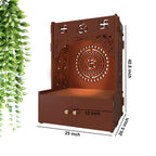 Designer Om Chakra Floor Temple with Spacious Wooden Shelf & Inbuilt Focus Light- Brown Finish - Decor Mantra 