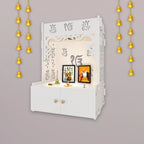 Ek-onkar Holy Symbol White Wooden Wall Temple for Home With Inbuilt focus Lights & Spacious Shelf - Decor Mantra 