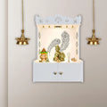Premium Art of Mor Pankh White Wooden Temple for Home with Inbuilt Focus Light & Spacious Shelf - Decor Mantra 