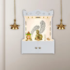 Premium Art of Mor Pankh White Wooden Temple for Home with Inbuilt Focus Light & Spacious Shelf - Decor Mantra 