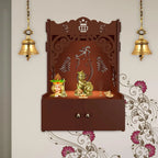 Beautiful Design of Lord Ganesh Brown Wooden Wall Temple for Home With Inbuilt focus Lights & Spacious Shelf - Decor Mantra 