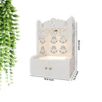 Shubh Labh Symbol of Hindu Religious White Wooden Wall Temple for Home With Inbuilt focus Lights & Spacious Shelf - Decor Mantra 