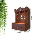 Beautiful Lotus Pattern Brown Wooden Wall Temple for Home With Inbuilt focus Lights & Spacious Shelf - Decor Mantra 