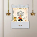 Beautiful Lotus Pattern White Wooden Wall Temple for Home With Inbuilt focus Lights & Spacious Shelf - Decor Mantra 