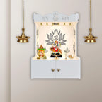 Beautiful Lotus Pattern White Wooden Wall Temple for Home With Inbuilt focus Lights & Spacious Shelf - Decor Mantra 