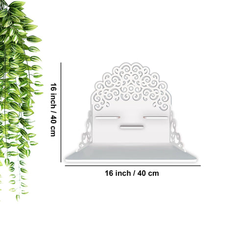 Classic Pattern Designer Wall Hanging Wooden Temple/ Pooja Mandir Design with Shelf, White Color - Decor Mantra 