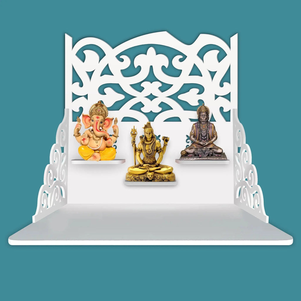 Modern Divine Beautiful Wall Hanging Wooden Temple/ Pooja Mandir Design with Shelf, Brownn Color - Decor Mantra 
