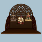Designer Semi Circle Shaped Wall Hanging Wooden Temple/ Pooja Mandir Design with Shelf, Brown Color - Decor Mantra 