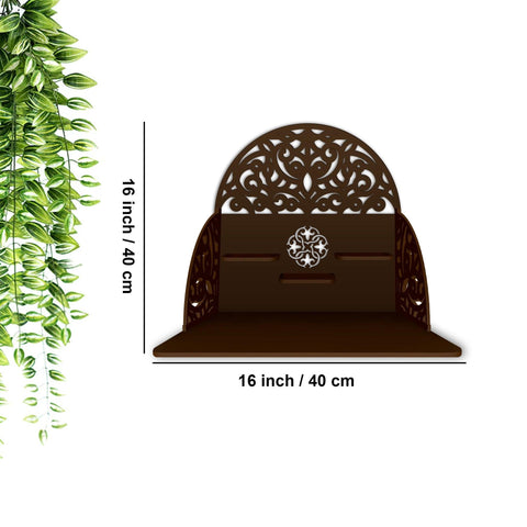 Designer Semi Circle Shaped Wall Hanging Wooden Temple/ Pooja Mandir Design with Shelf, Brown Color - Decor Mantra 
