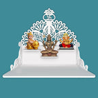 Swastika Kalash Symbol of Hindu Religious Wall Hanging Wooden Temple/ Pooja Mandir Design with Shelf, White Color - Decor Mantra 