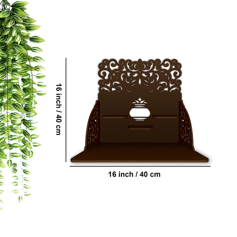 Aesthetic Designer Art Wall Hanging Wooden Temple/ Pooja Mandir Design with Shelf, Brown Color - Decor Mantra 