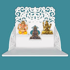 Aesthetic Designer Art Wall Hanging Wooden Temple/ Pooja Mandir Design with Shelf, White Color - Decor Mantra 